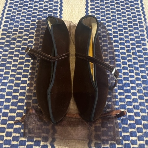 Brown Cotton Velvet Ballet Flats - 100% Silk Shop - Theatre Shoe/Slipper sz 6 - Picture 2 of 2